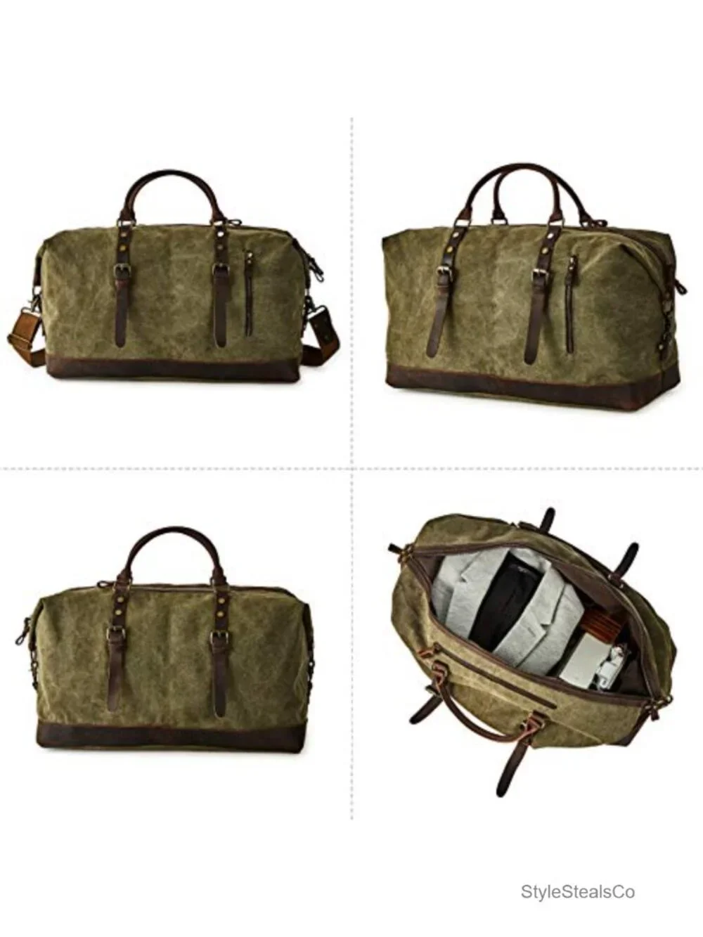 Oversized Canvas Genuine Leather Trim Travel Tote Duffel Weekend Bag